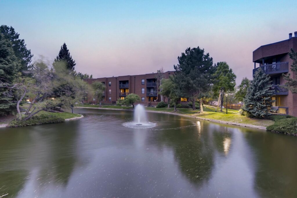Pond with a fountain in the middle