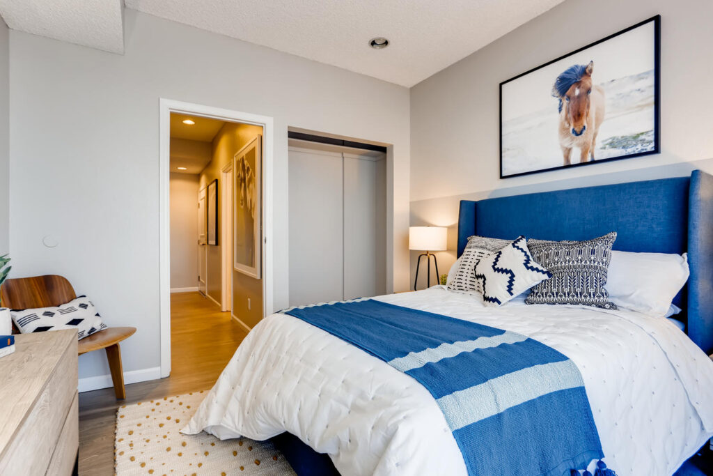 Bedroom with hallway at Alta Springs spacious apartments in Denver